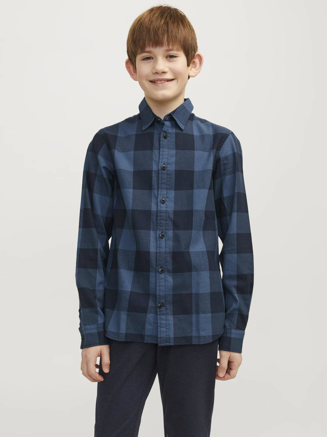 JACK & JONES geruit overhemd JJEGINGHAM donkerblauw/zwart
