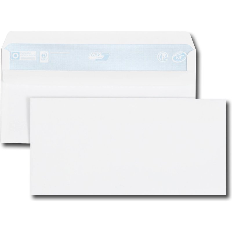 Enveloppe blanche 110 x 220 GPV 80 g sans fenêtre blanche - Boîte de 500