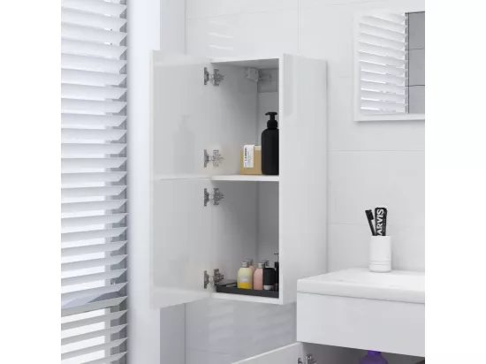 Armoire de salle de bain Blanc brillant Bois d’ingénierie