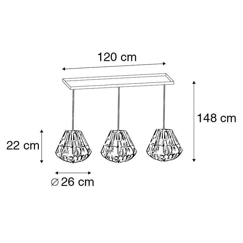 Hanglamp bamboe met wit langwerpig 3-lichts - Canna Diamond