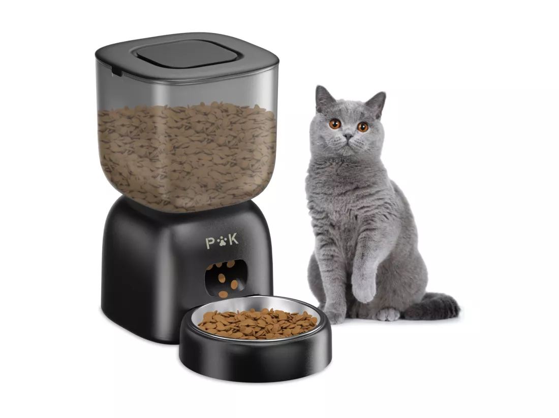 3L Distributeur Croquettes Chat Automatique Noir Mangeoire Automatique pour Chat, Peut Nourrir 4 Repas par Jour