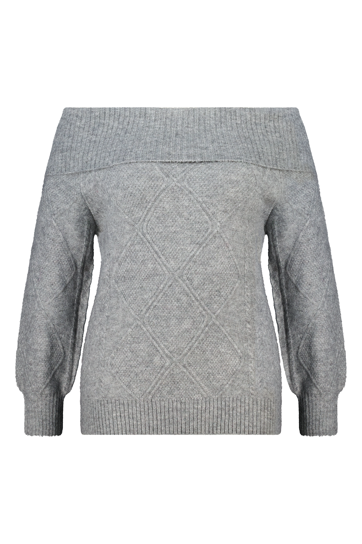 Off-shoulder trui met kabelpatroon light grey melange