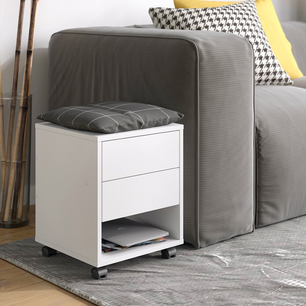 Vicco Hocker mit Schublade Jons, 37 x 37 cm, Weiß, Sitzhocker, Stauraum, Büromöbel