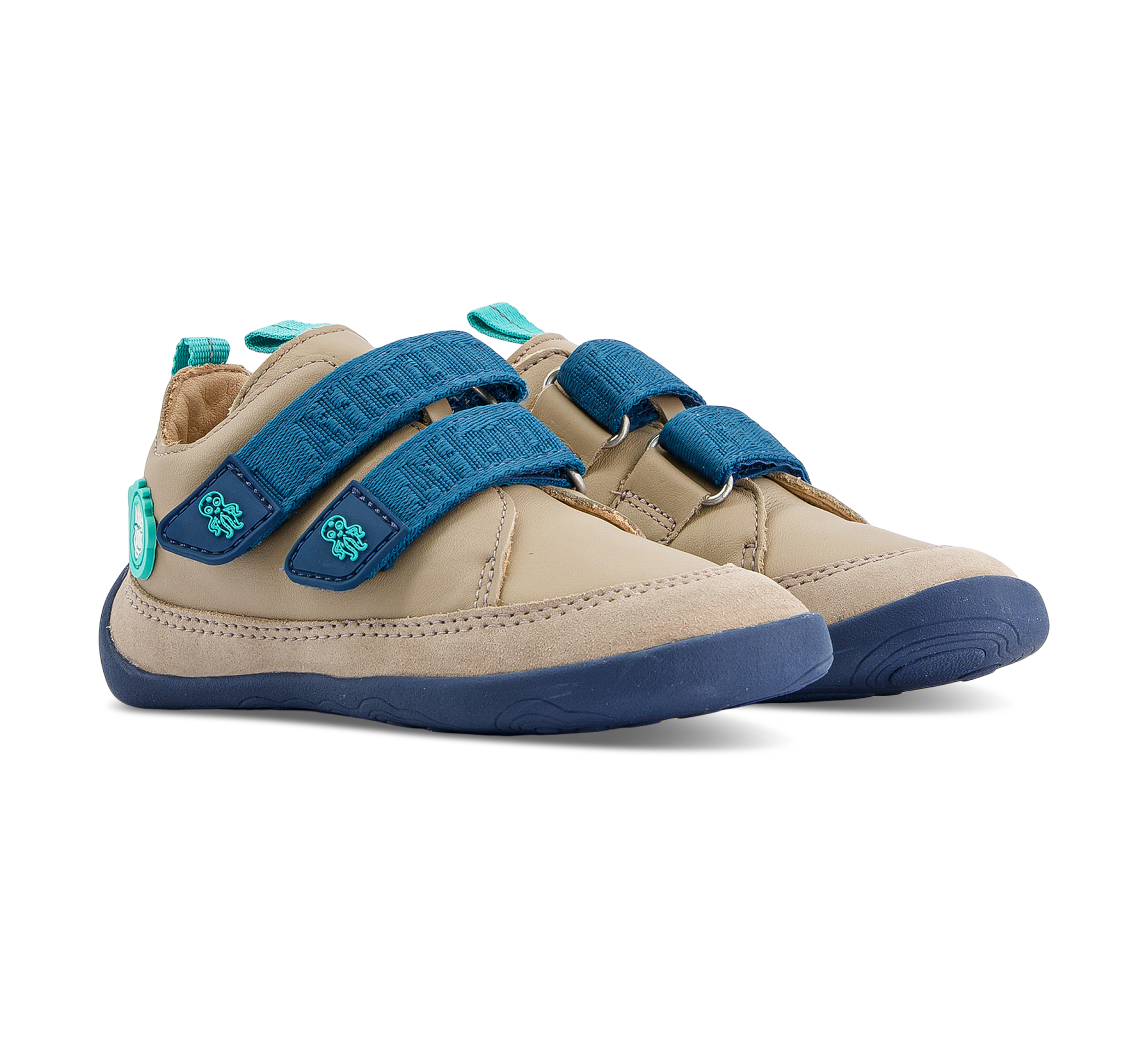 Affenzahn Leder Buddy - Klettschuhe beige/taupegrau