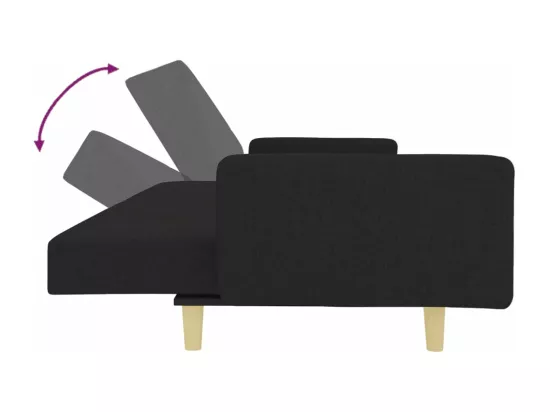 Canapé-lit à 2 places avec repose-pied noir tissu