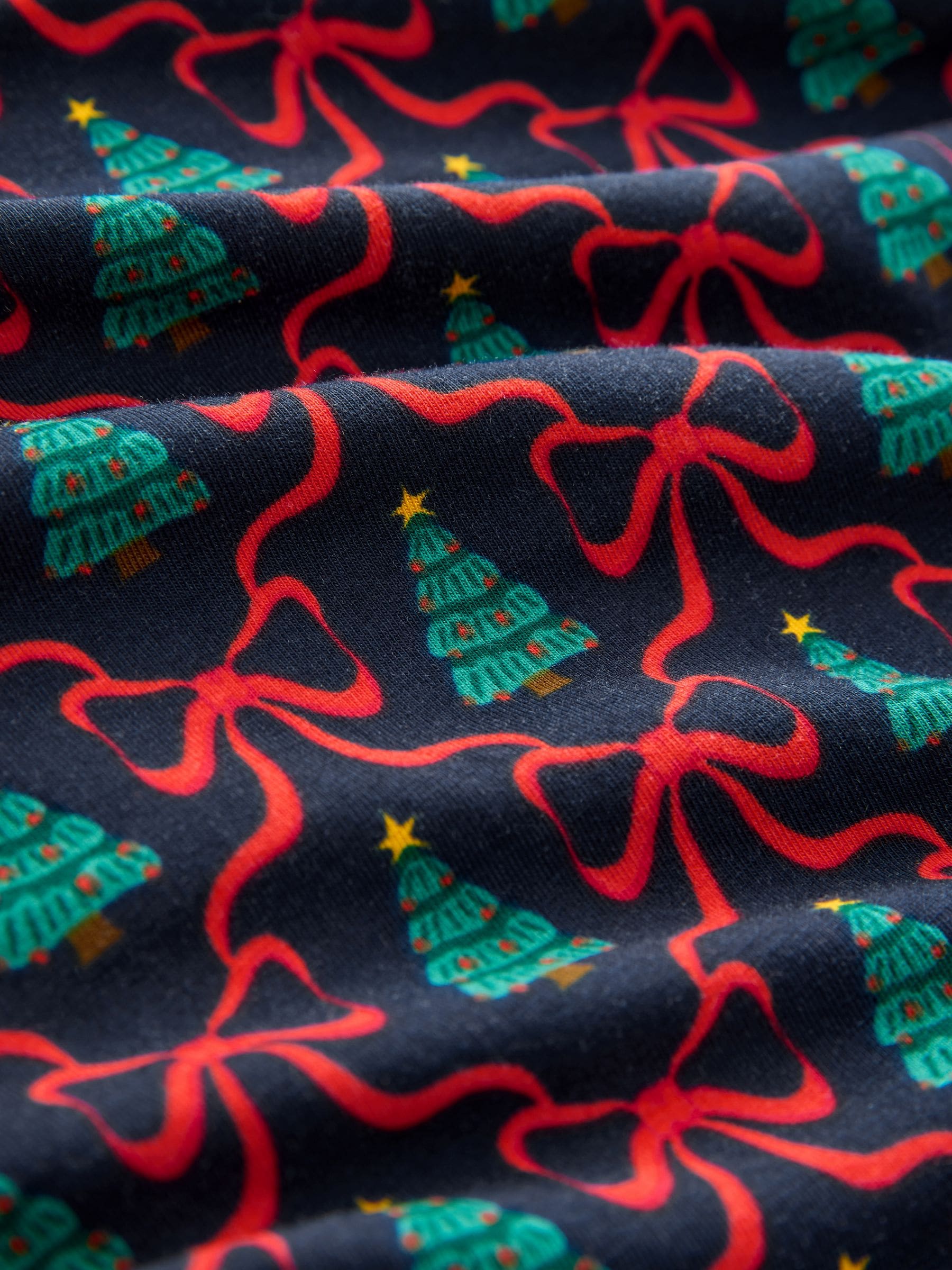 Marineblauw - Kerstmis Strik Print Lange Mouwen Jurk