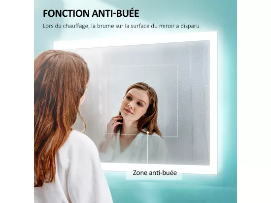 EMKE Miroir lumineux salle de bain 80x60cm Miroir avec éclairage, Interrupteur tactile, Anti-buée, Miroir LED avec Lumière Blanche Froide
