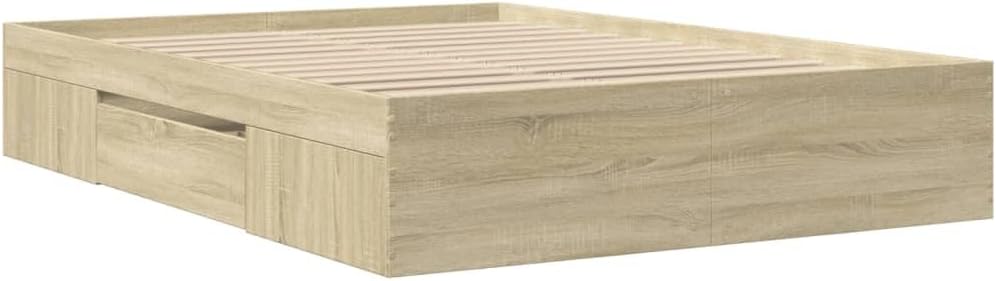 IKAYAA Bett 140x190 mit schubladen Bettgestell 140x190 mit stauraum ohne kopfteil Stauraumbett Bettgestell mit Lattenrost -Sonoma Eiche-140 x 190 cm