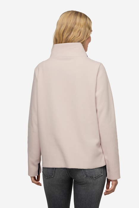 Fleece-Pullover, farbige Schmuckbänder, Stehkragen, Langarm