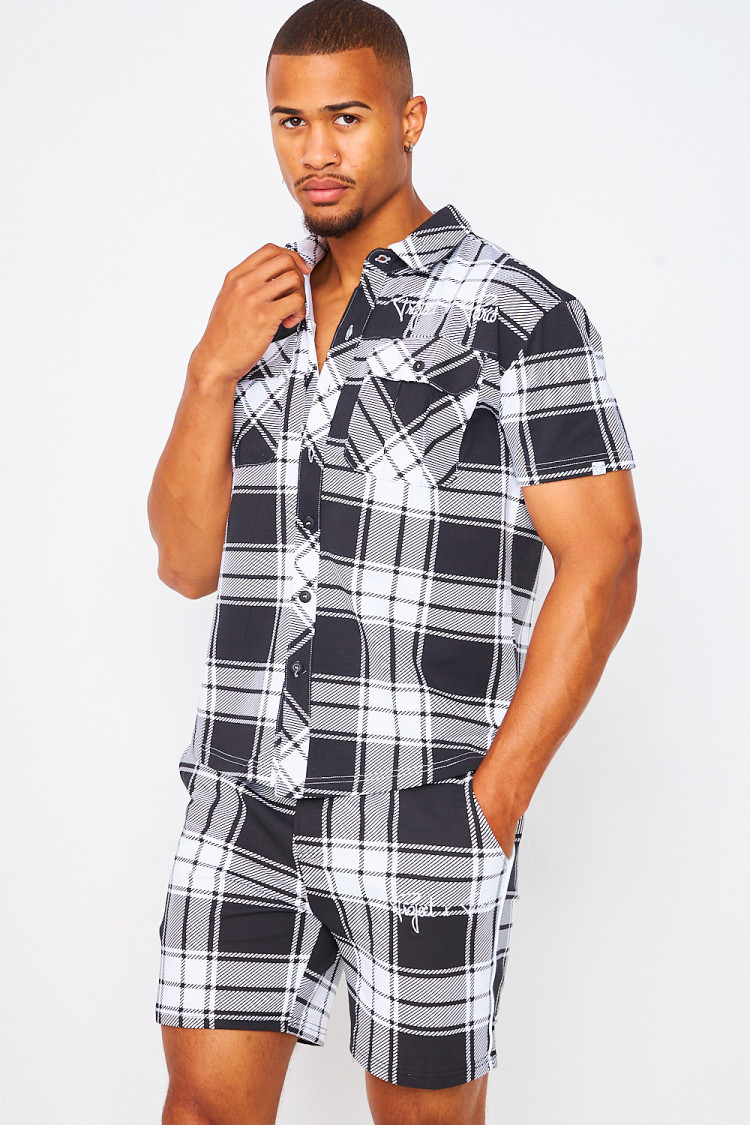 Chemise noire à manches courtes à carreaux / Project X - 2110177