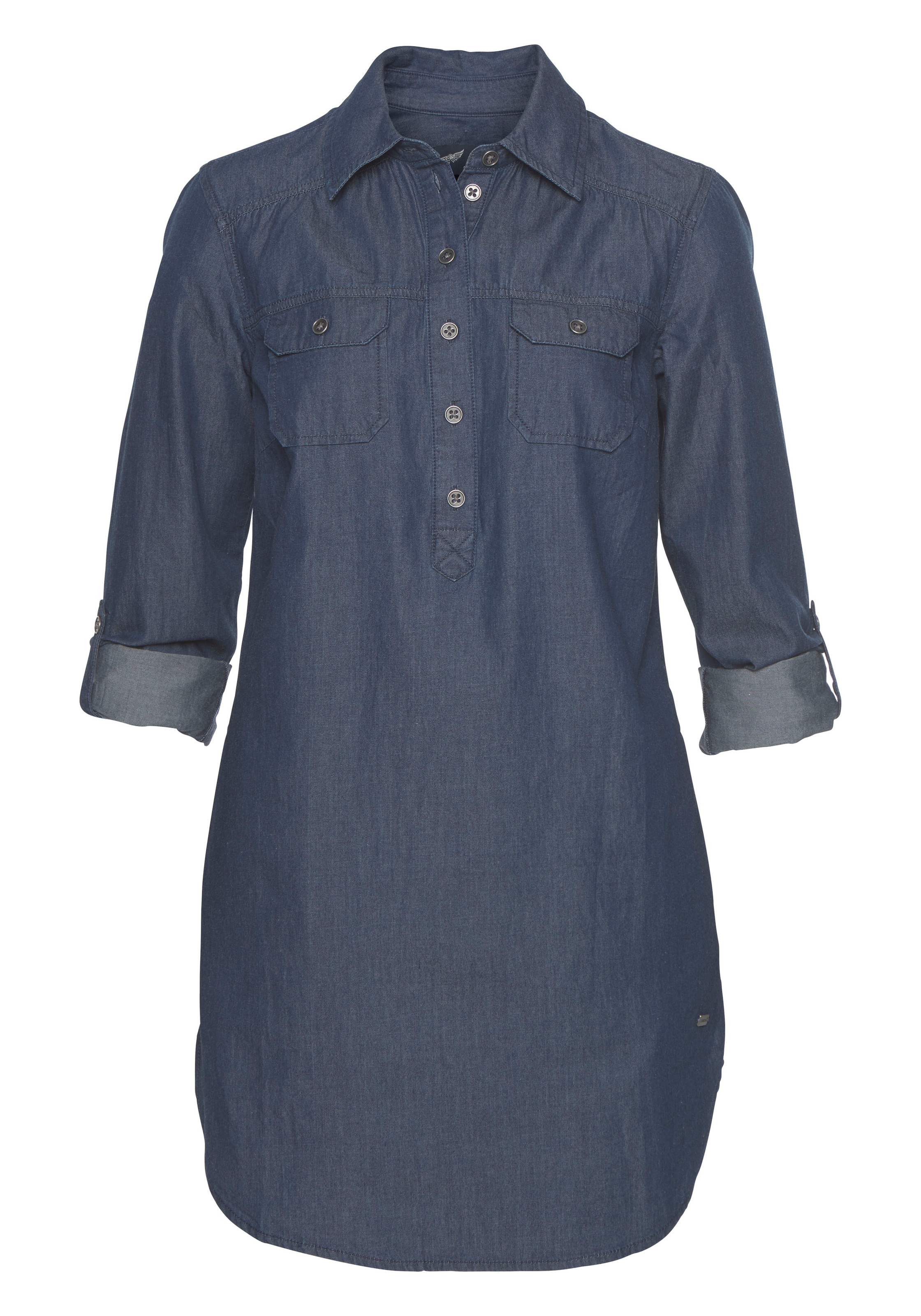 Arizona Jeansbluse »Krempelärmel mit Riegel«, im Tunikastil