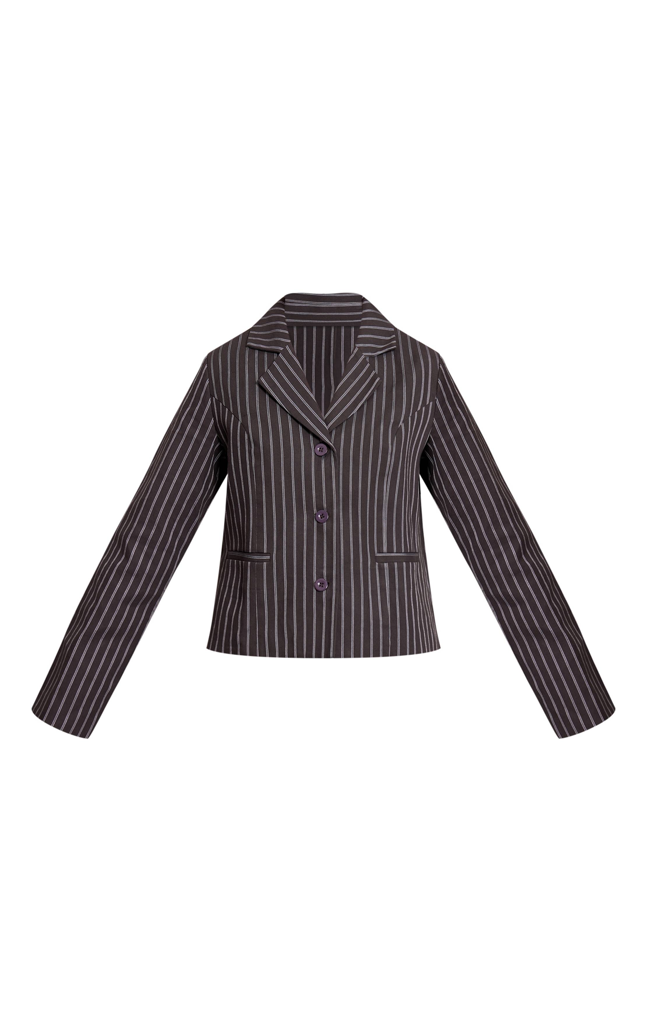Bleu Marine Blazer Ajusté Court À Fines Rayures Sombres
