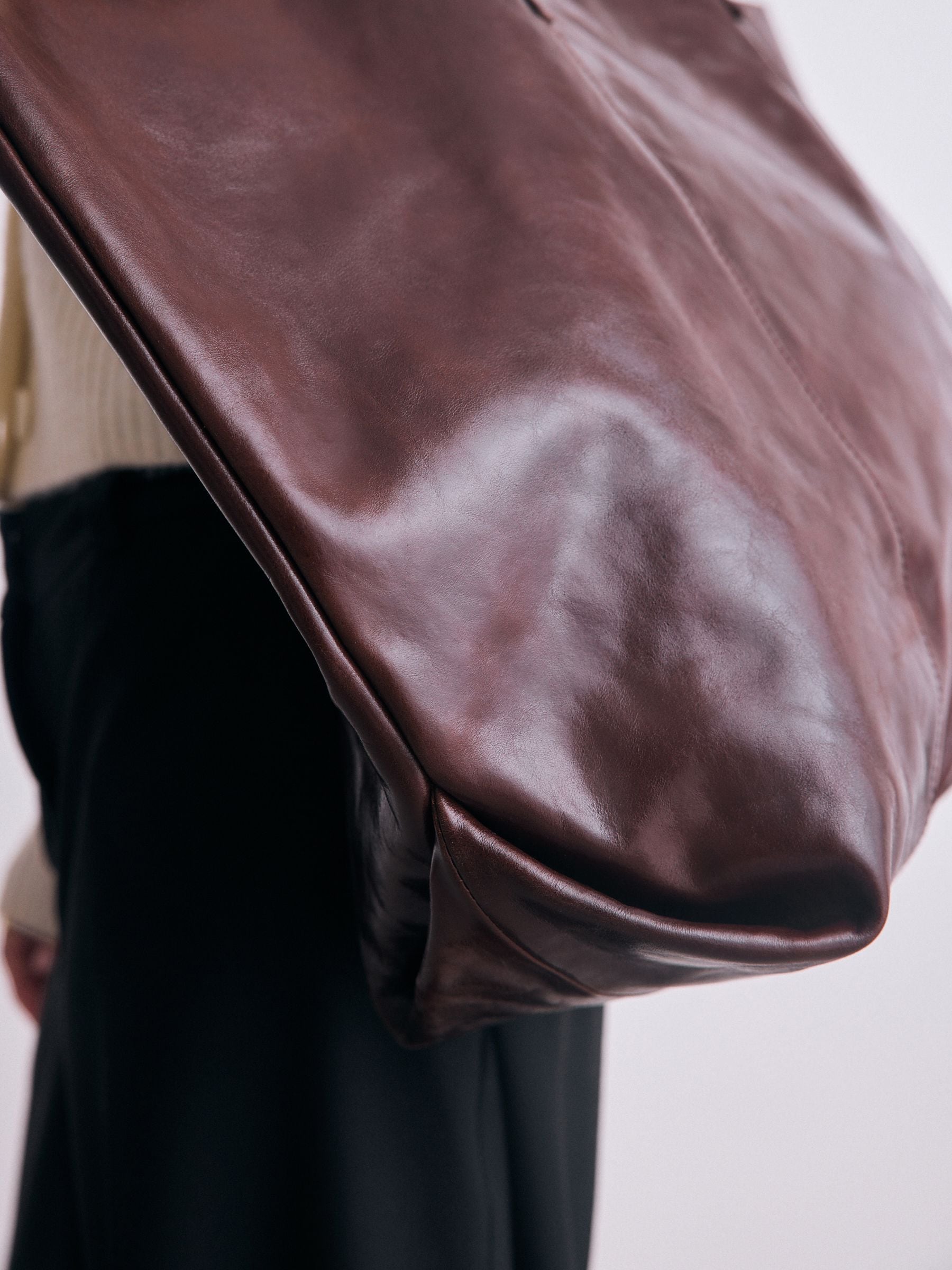 Chocoladebruin - N. Premium grote leren shopper