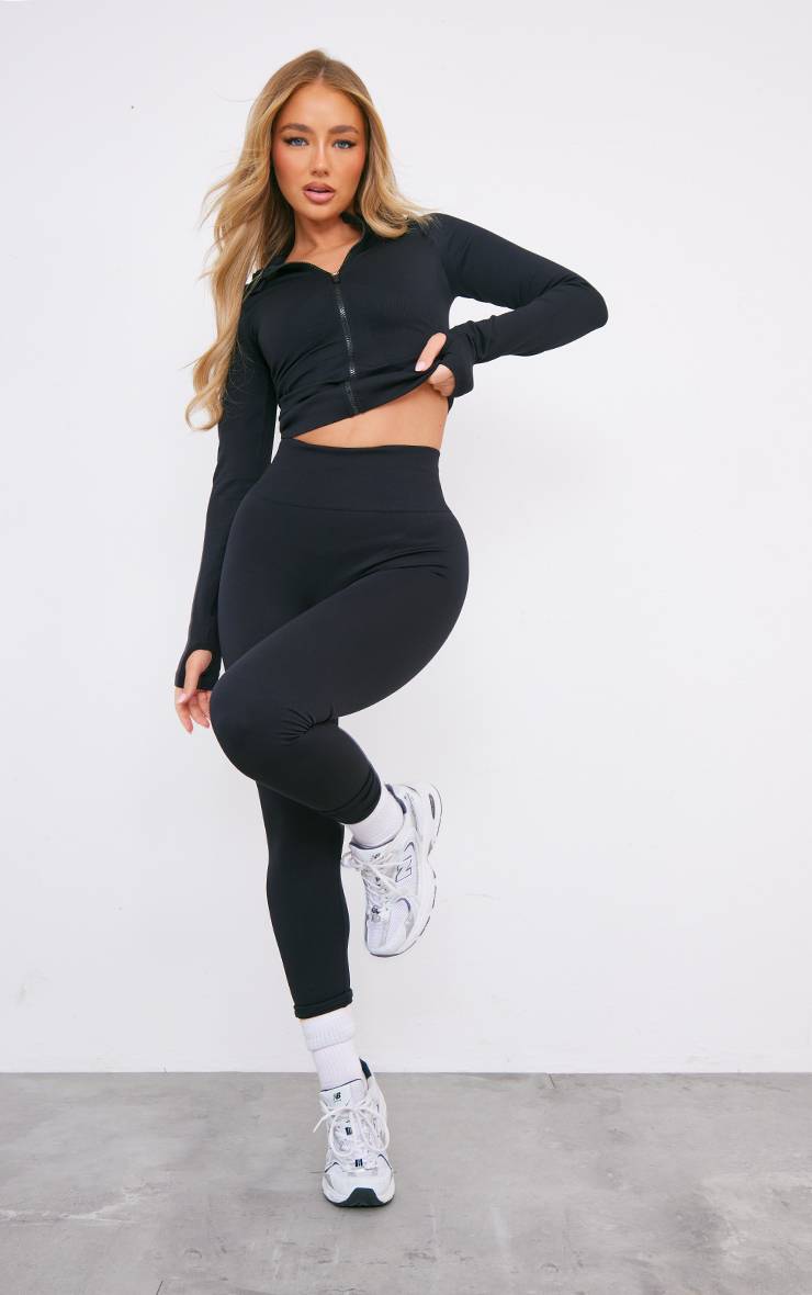Noir Legging De Sport Taille Haute Sans Couture