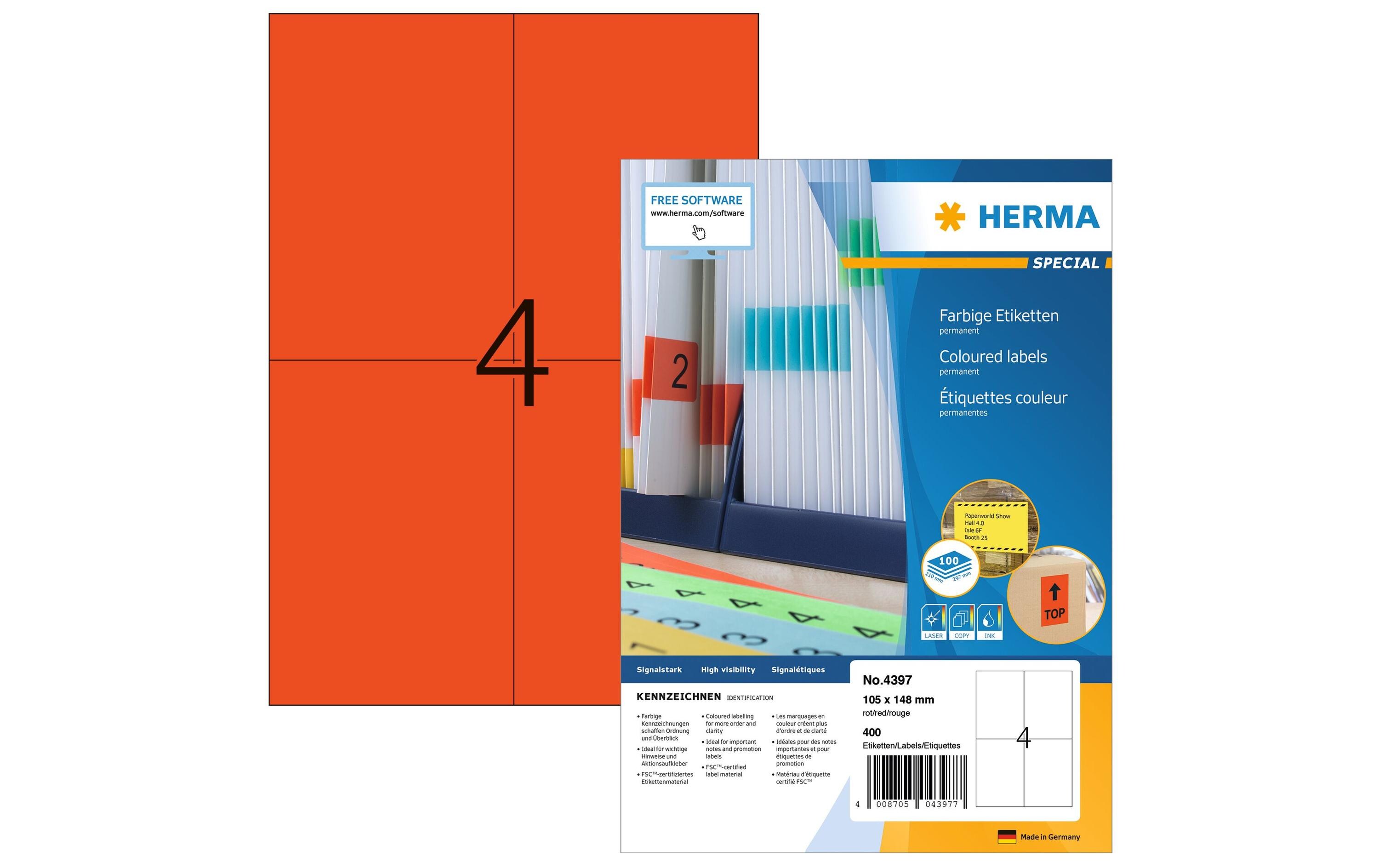 Universal-Etiketten 105 x 148 mm Rot, 400 EtikettenFarbige Etiketten