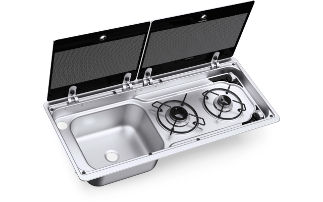 Dometic MO 9722 Kochfeld 2-flammig mit Spüle und Glasdeckel 760 x 325 mm