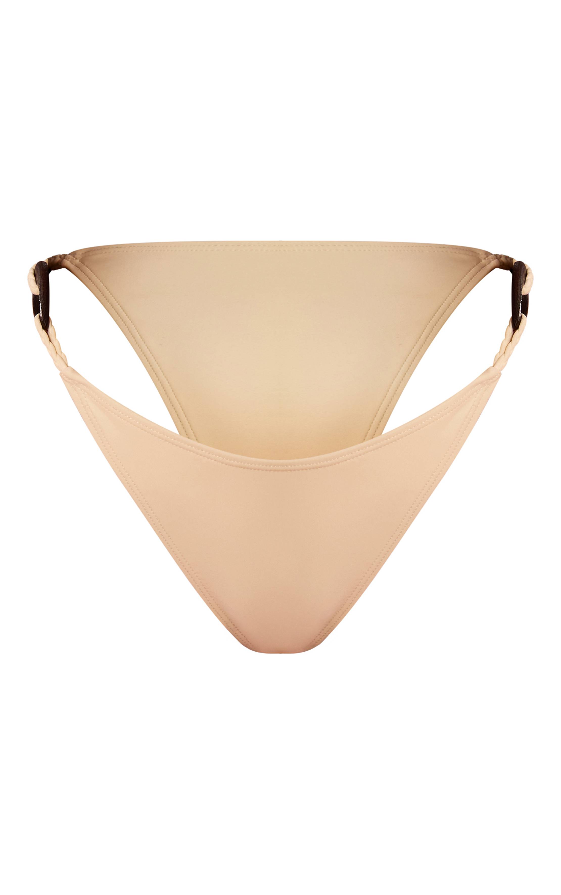 Crème Bas De Bikini Tanga Avec Détail D'anneaux En Bois Tressés