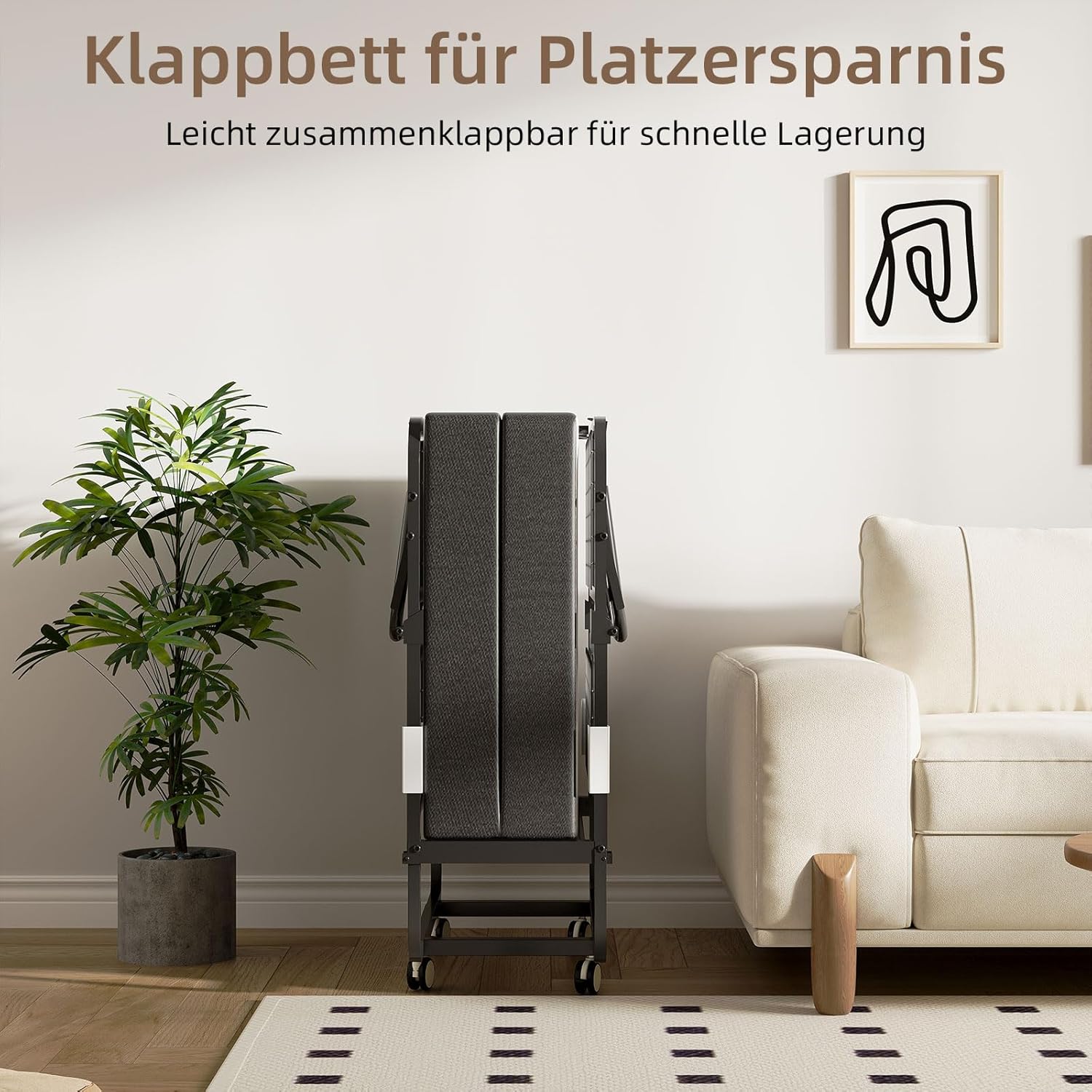 CAIYUN Klappbett 80x190cm Erwachsene mit ca.13CM Matratze aus Gedächtnisschaum Gästebett Klappbar Metallrahmen Klappbetten mit Rollen Reisebett Faltbares Metallbett Stabil bis 200 kg belastbar