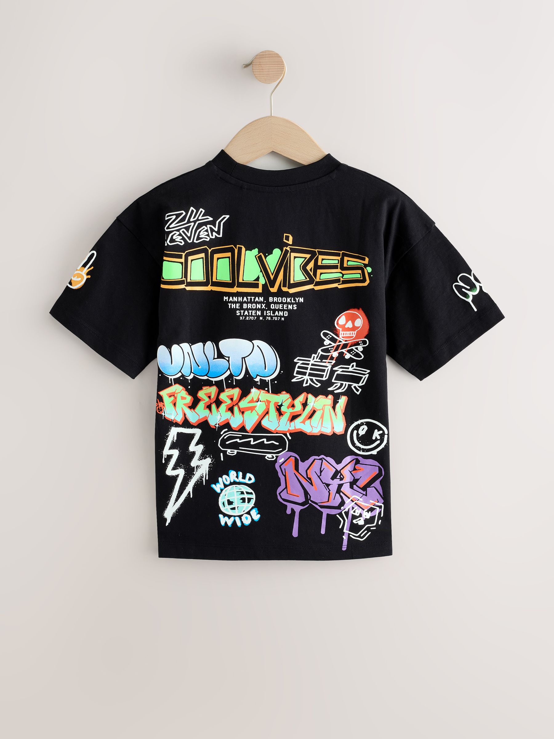 Zwart/wit/grijs - Verpakking van 3 relaxte T-shirts met grafische print en korte mouwen (3-16jr)