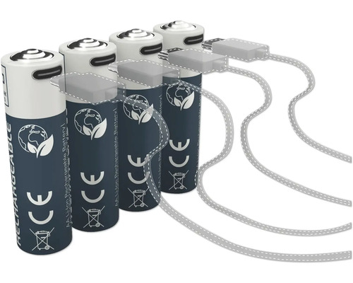 LUMAK PRO AA Mignon 1.5V 1700 mAh Li-ion oplaadbare batterijen, 4-pack, USB-C
