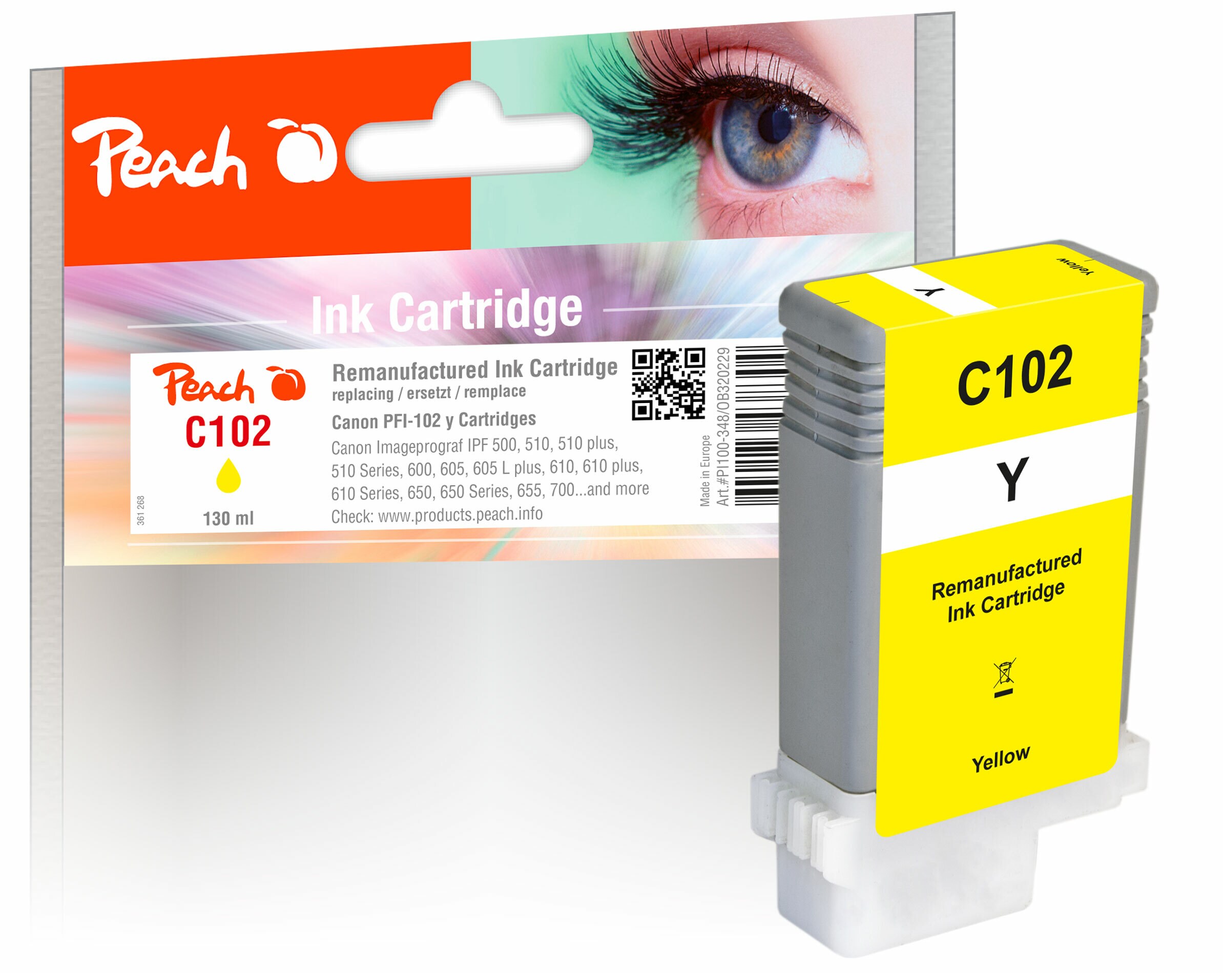 Peach C102 Y XL-Druckerpatrone ye ersetzt Canon PFI-102Y, 0898B001, 29952630 für z.B. Canon Imageprograf IPF 500, Canon Imageprograf IPF 510 (wiederaufbereitet)