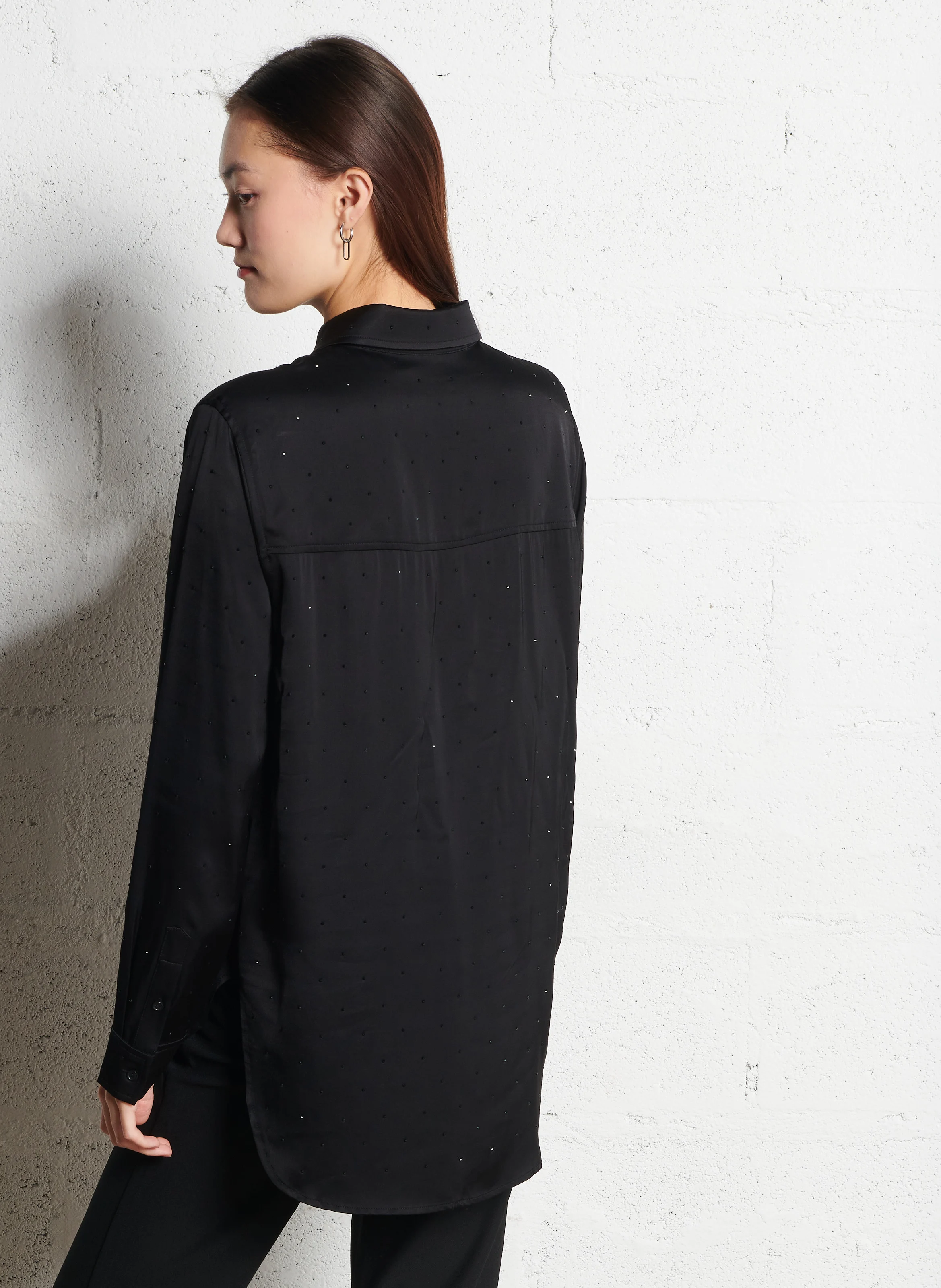 CLELIA - Chemise col classique à strass | Noir