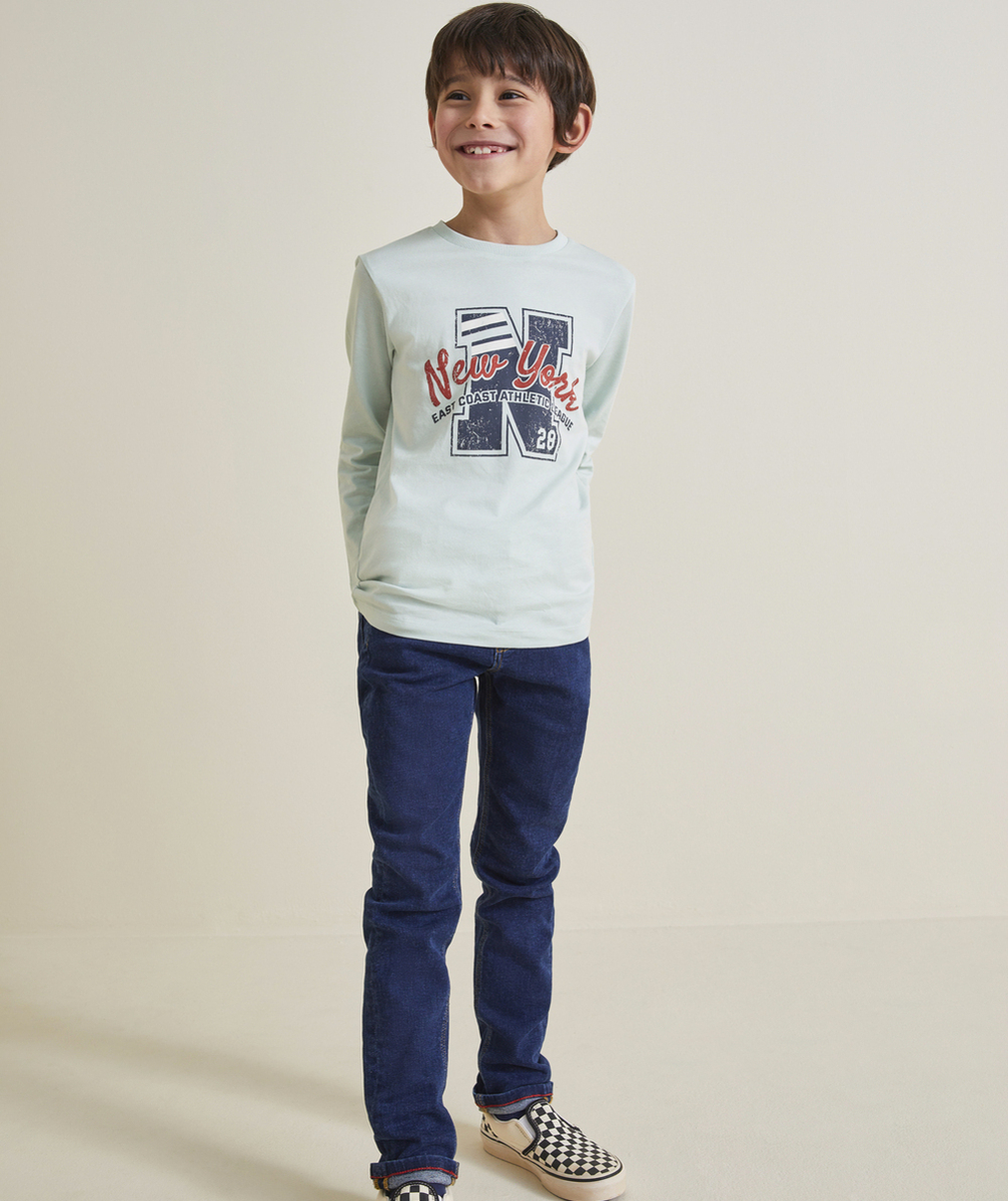 PANTALON SLIM GARÇON EN DENIM BRUT ULTRA-RÉSISTANT AVEC CEINTURE