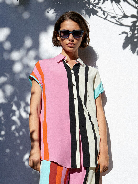 Camisa Fluida Com Raias - Multicor