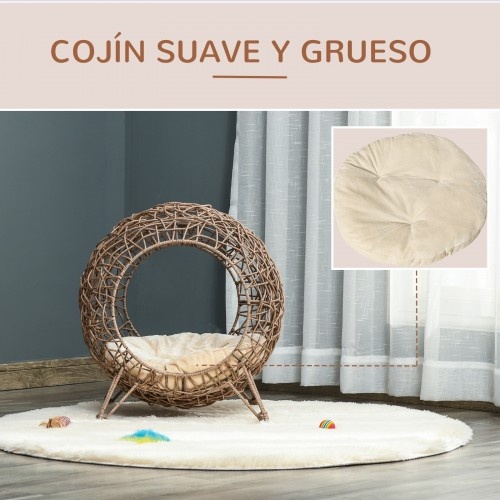 Cama em forma de caverna Pawhut em rattan marrom para gatos.