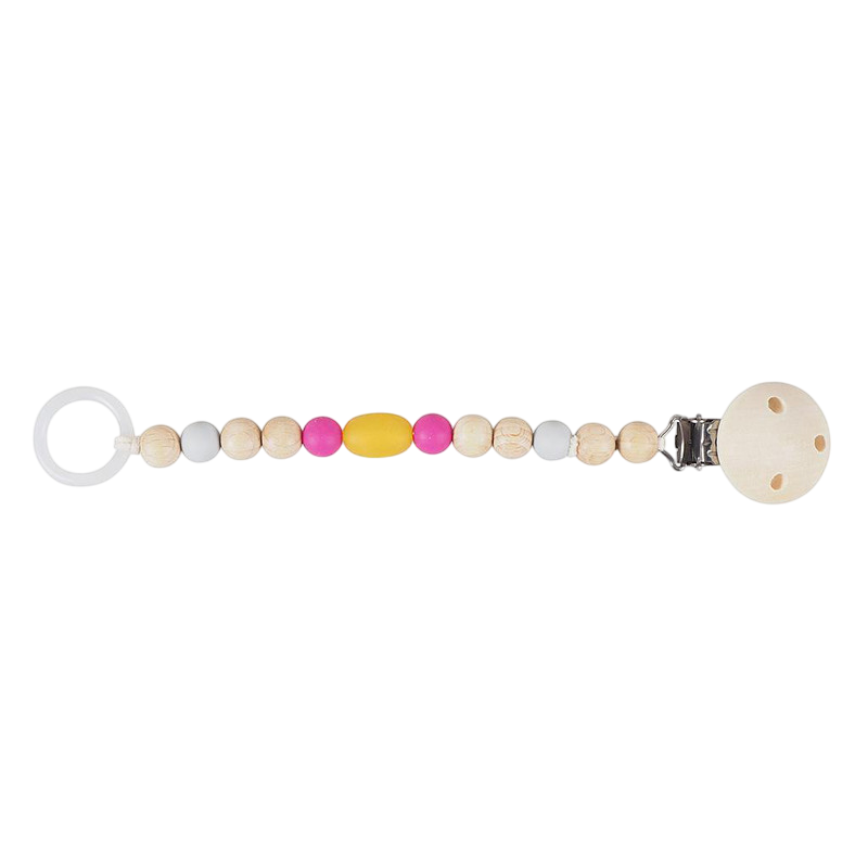 Schnullerkette senfgelb/pink