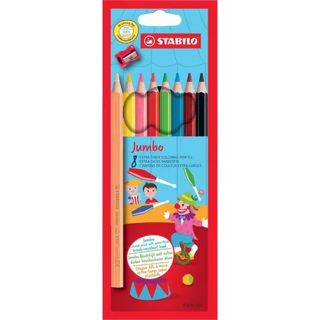 Dicker Buntstift - STABILO Jumbo - 8er Pack - mit 8 verschiedenen Farben - inklusive Spitzer