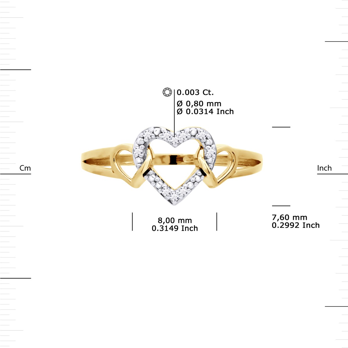 Bague COEUR Diamants 0,030 Cts Joaillerie Prestige Or Jaune