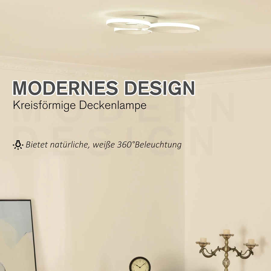 HOMCOM Deckenleuchte mit drei kreisförmigen Lampenbändern silber, weiß