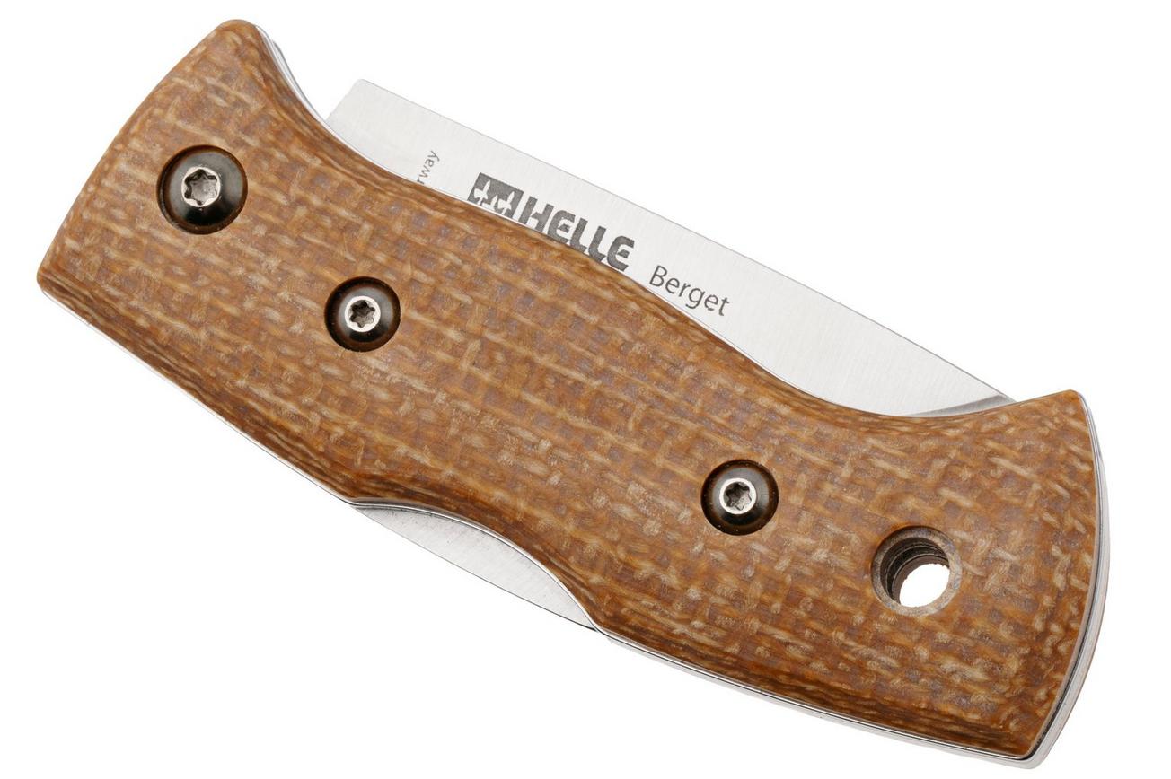 Helle 761 Berget, 2001763, Satin Sandvik 12C27, Mustard Jute Micarta bushcraft zakmes