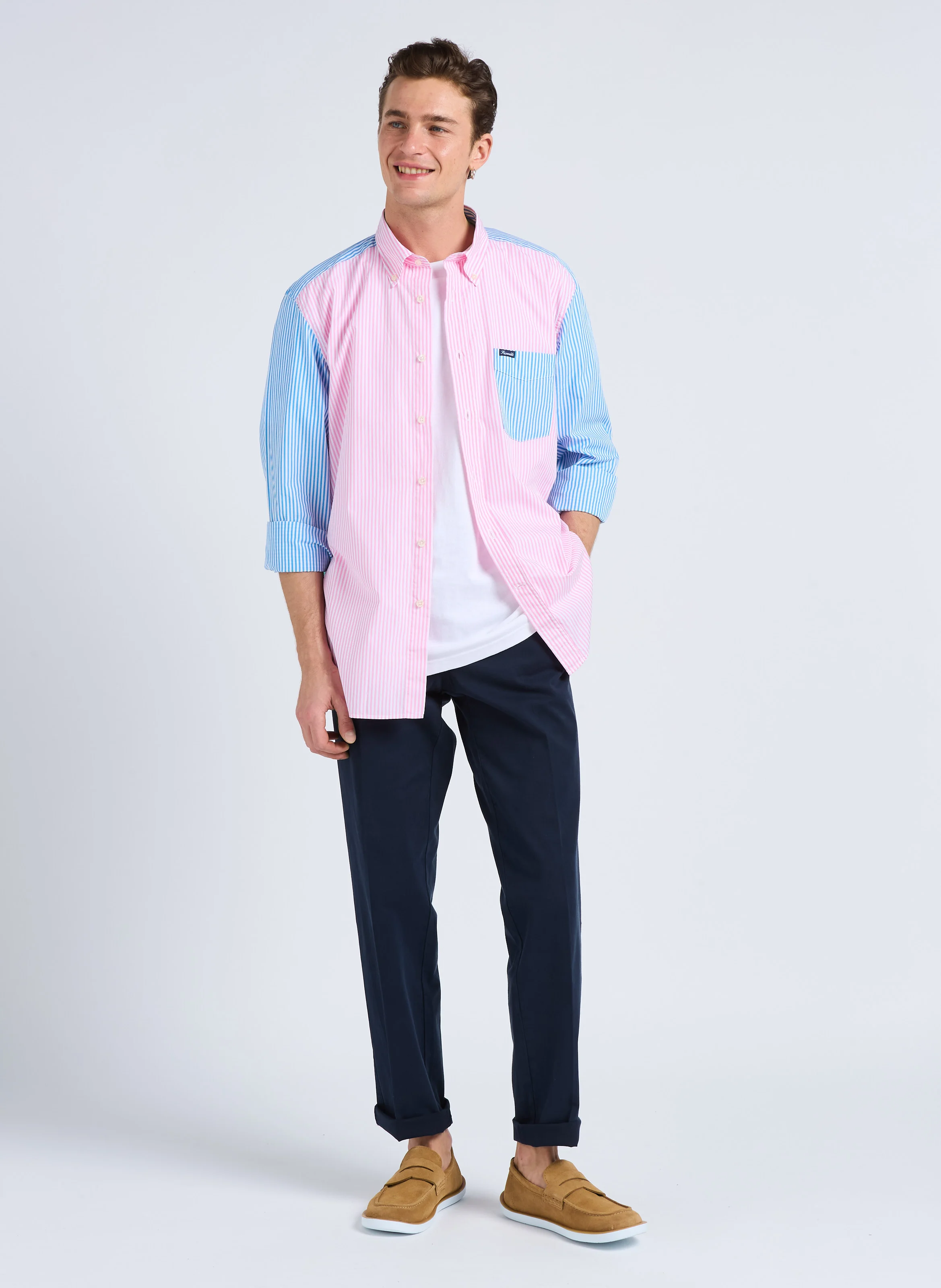 Pantalon à pinces regular-fit en coton | Bleu