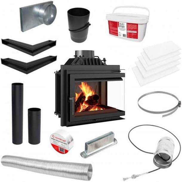KRATKI Kamineinsatz Gusseisen Simple Links 8 kW Ø 200 Einbausatz 1