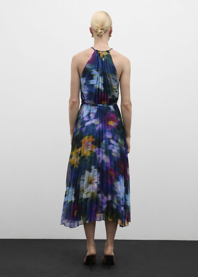 MANGO Printed pleated dress Medium blue