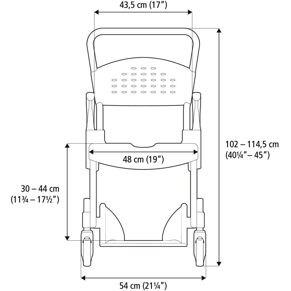 Etac CLEAN Dusch- und Toilettenrollstuhl höhenverstellbar 47,5 cm - 60 cm