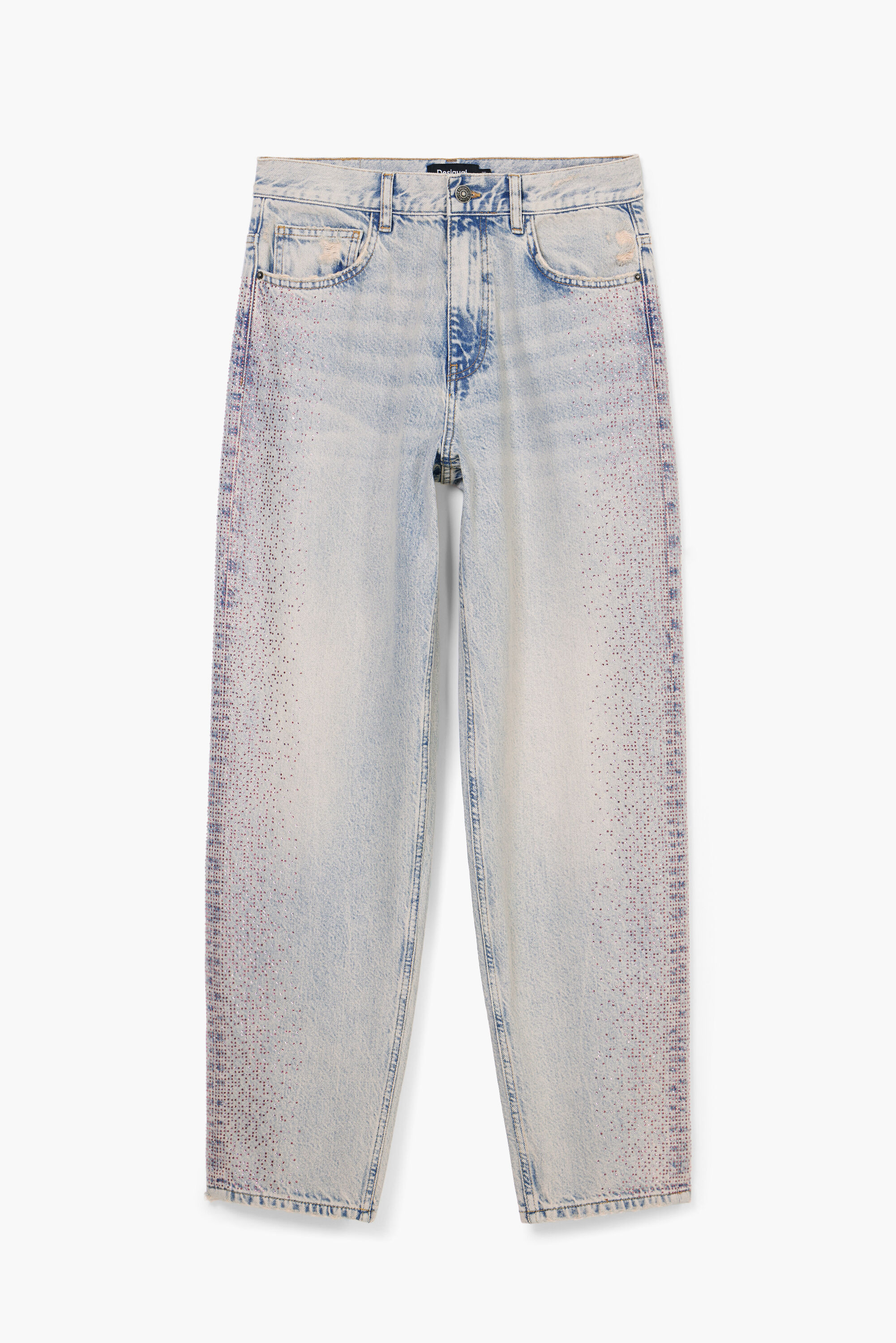 Calça jeans reta brilhante