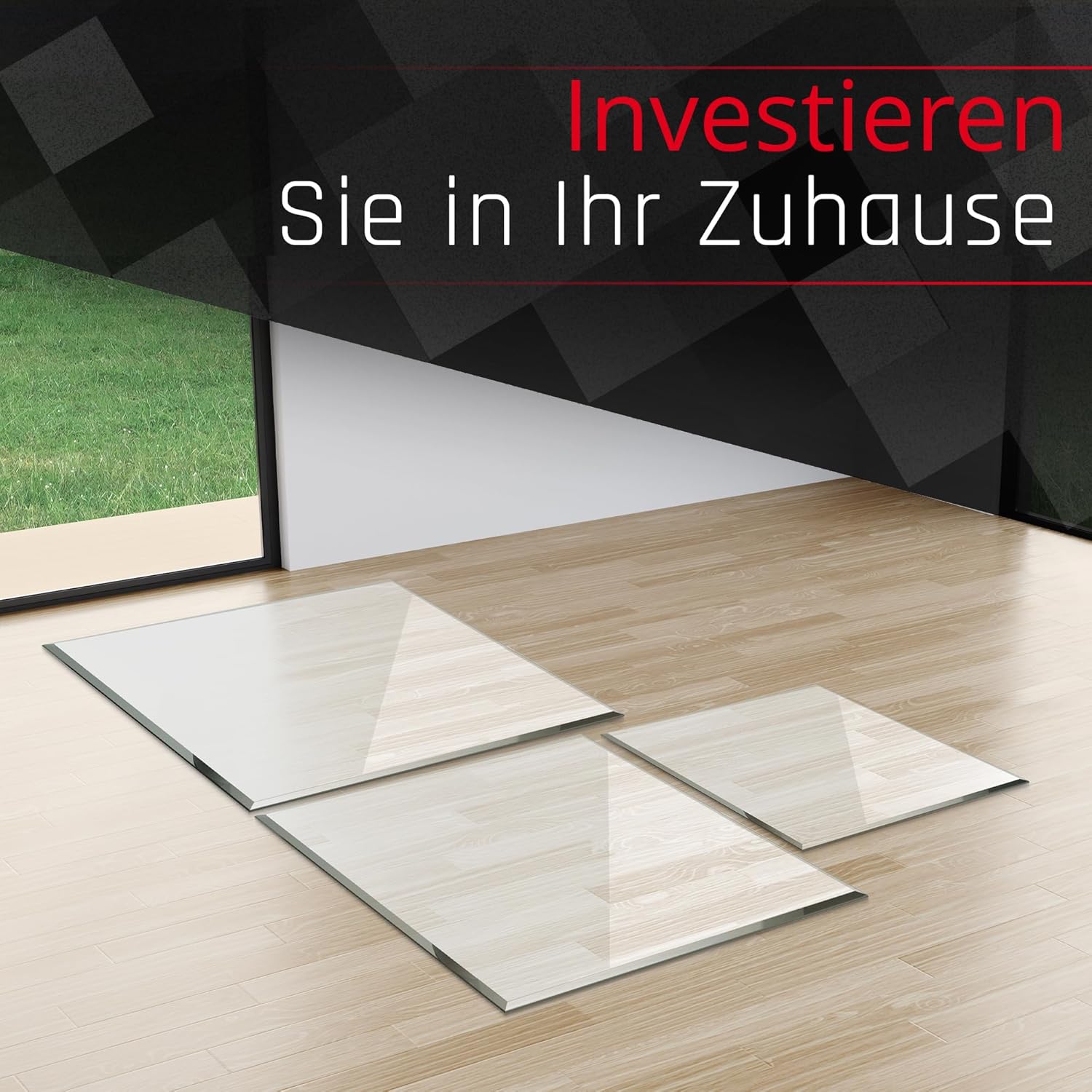 BIJON Funkenschutz-Platte mit Facettenschliff, Glasplatte Kaminofen, Kaminschutz mit ESG Sicherheitsglas, Kamin Glasplatte, Rechteck 120 x 100 cm, 8mm