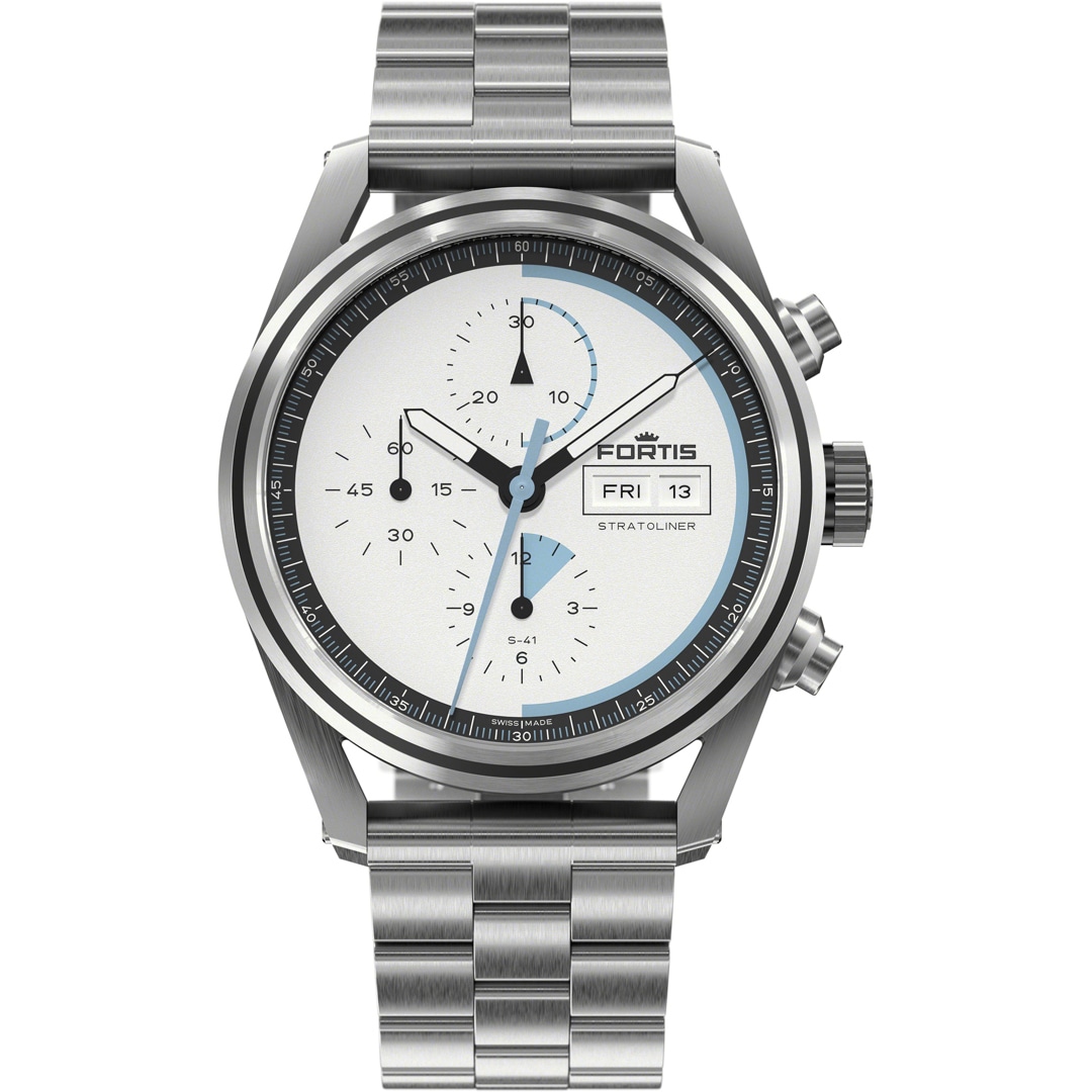 Fortis Stratoliner S-41 White Dust Block Bracelet