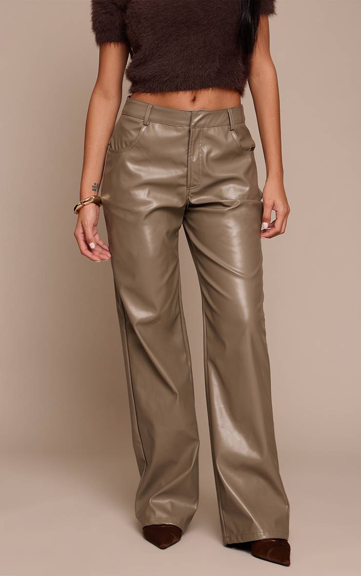 Gris Pantalon Droit En Synthétiquecuir