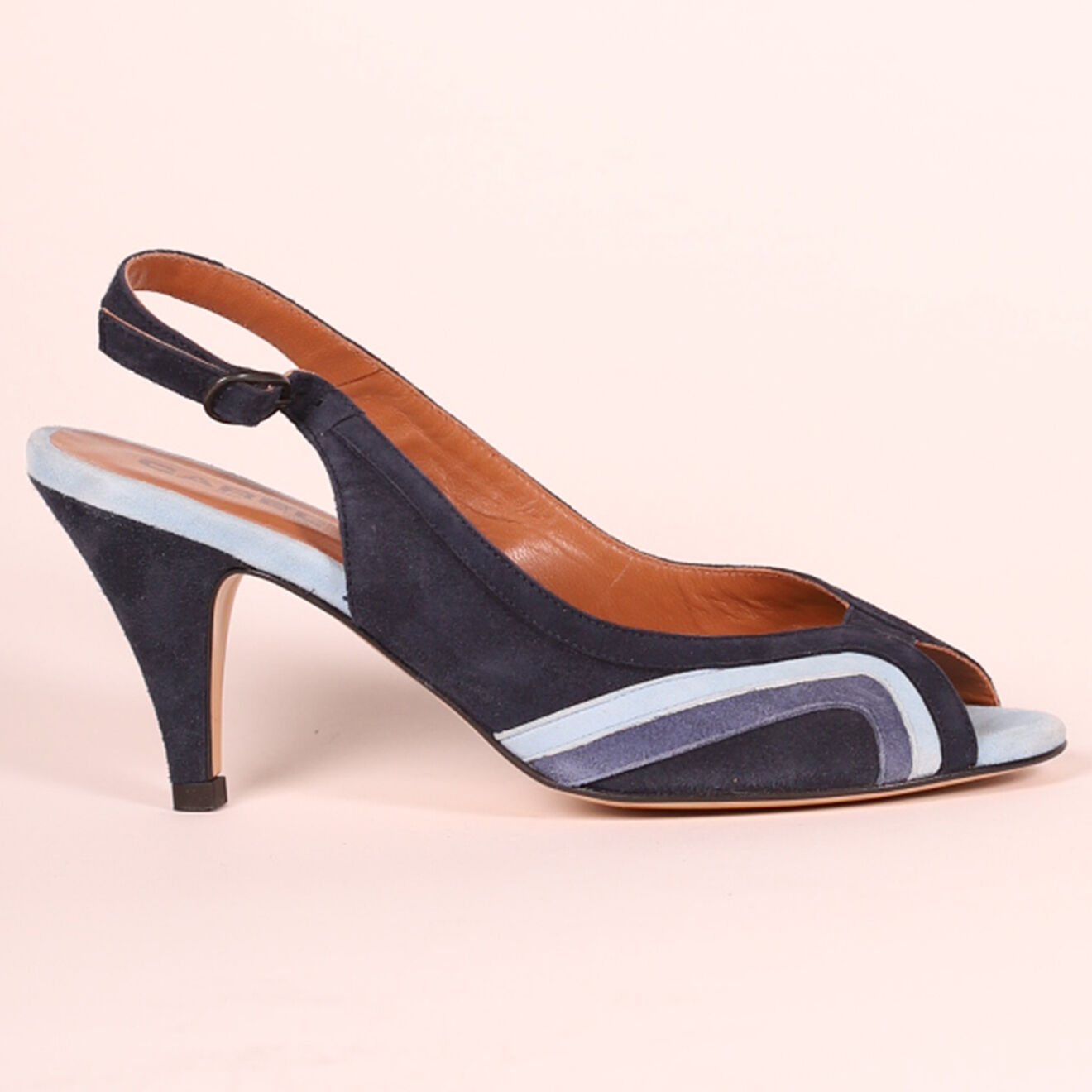 Carel Slingback en Velours de Cuir Paula bleu marine - Talon 5 cm