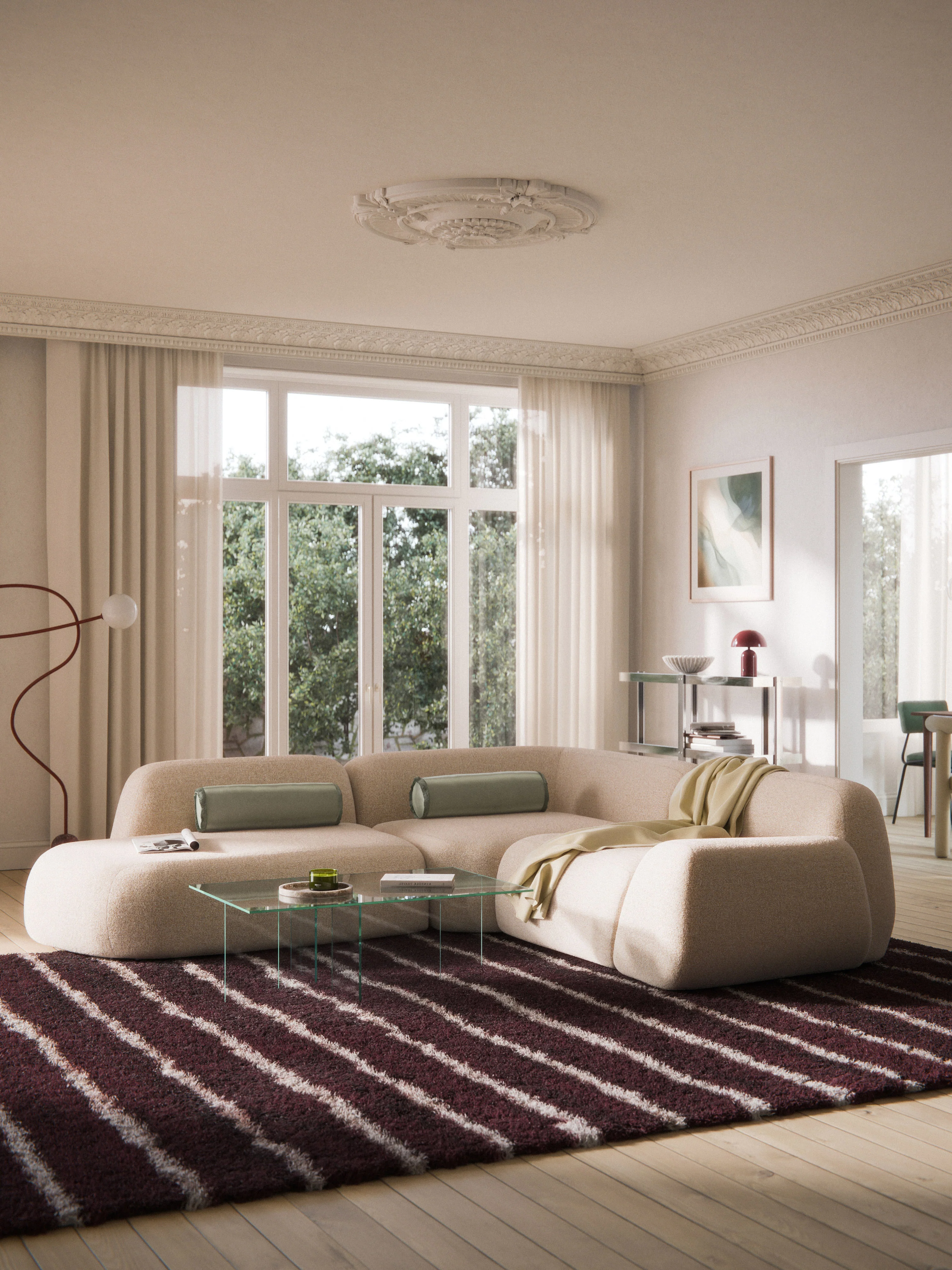 Modulaire bouclé hoekbank Wolke (4-zits) met chaise longue