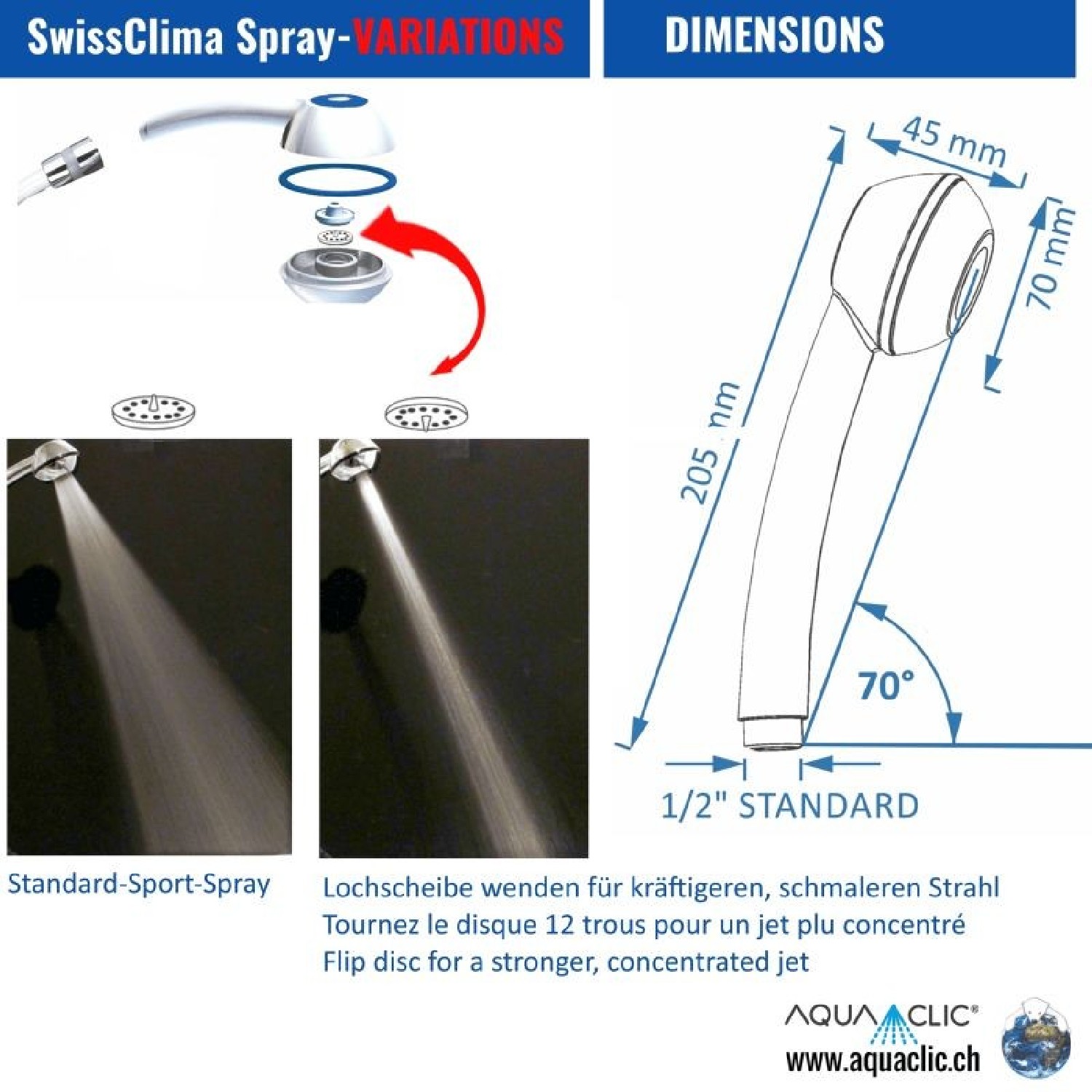 Aquaclic Spar-Duschbrause AquaClic SwissClima Chromfrei