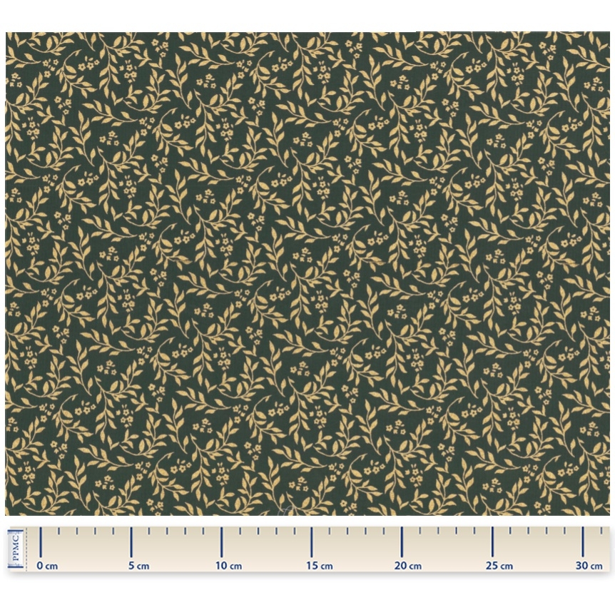 Tissu Coton Au Mètre Ex2469 Branches Fleuries Or Vert