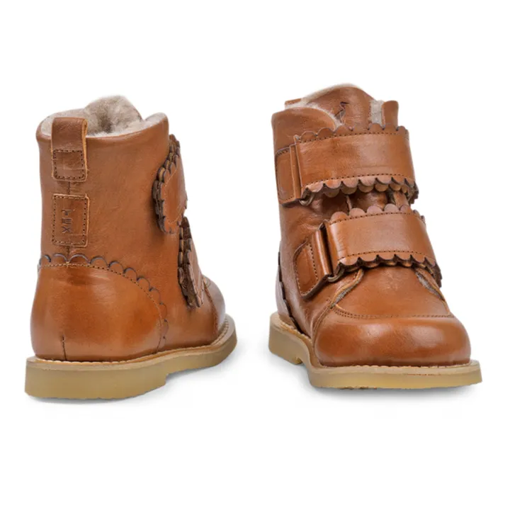 Petit Nord Boots Fourrées Scratchs Scallop Winter | Cognac