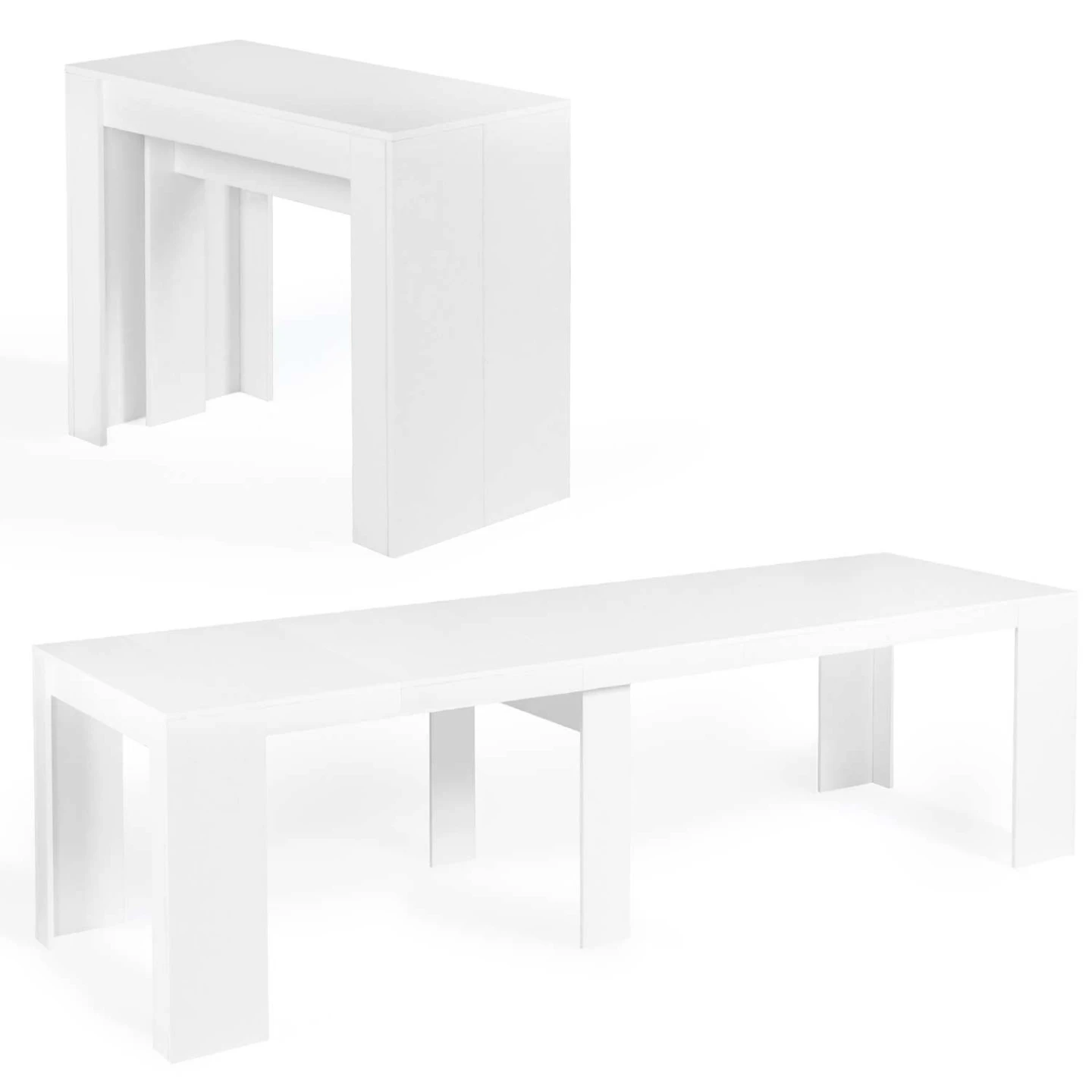 Table console extensible ORLANDO 14 personnes 300 cm bois blanc