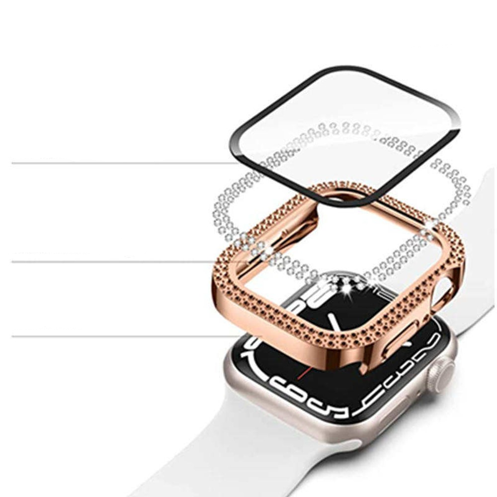 Apple Watch (45mm) Galvanisierte Glitzer Strass Bumper Hülle - Roségold
