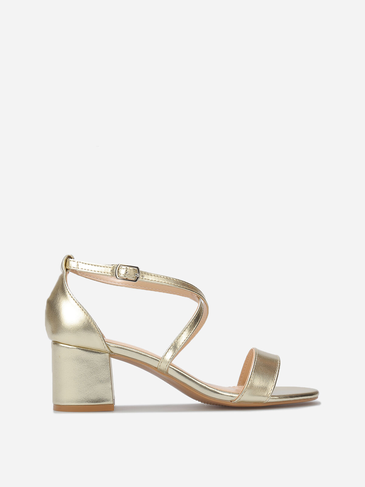 Sandales à talon et brides cheville croisées- Doré